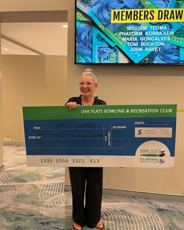 Featured image for “Wednesday Members Draw Winner: Dayle Cohen Takes Home $1,000 at Oak Flats Bowlo”